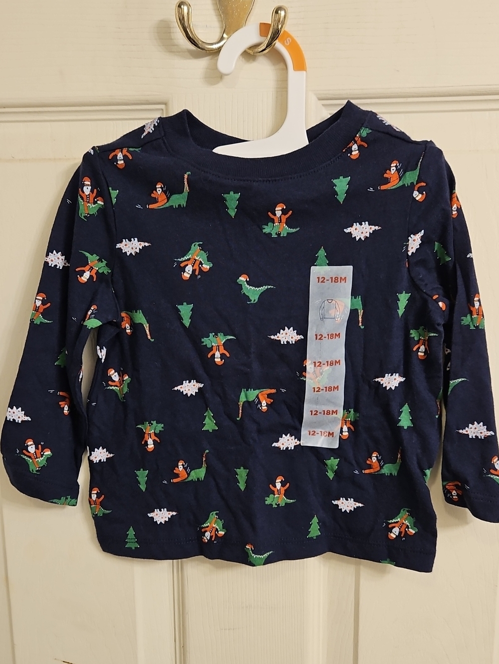 Old Navy Navy Long-Sleeve Tee with Green Dinosaurs and Orange Foxes